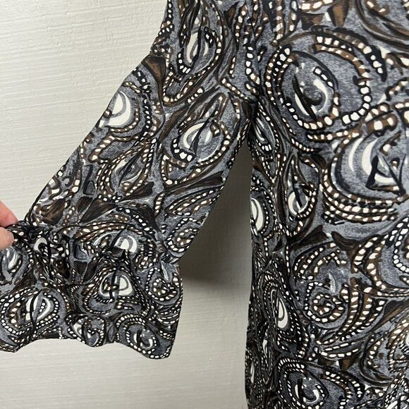 Tibi New York Dress 8 Womens Gray Print Silk 3/4 Sleeves Mini Lined Ruffle Hem - Picture 6 of 9